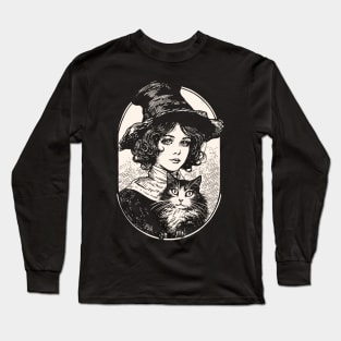 Victorian Witch and Cat Long Sleeve T-Shirt